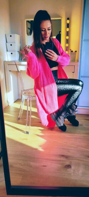 Lange Strickjacke Rosa