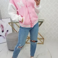 Collegejacke Weiß-Rosa