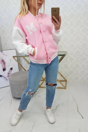 Collegejacke Weiß-Rosa