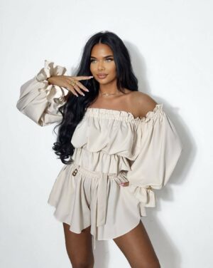 2-tlg. Set Oberteil+ Hosenrock Besquar hellbeige